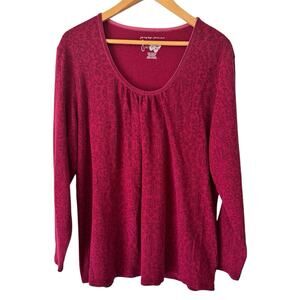 JMS Just My Size 3X 22W-24W Red Paisley Long Sleeve Scoop Neck Thermal Knit Top